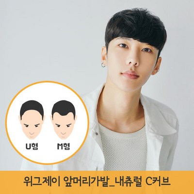 위그제이 남자 앞머리가발 내츄럴C커브, 내츄럴블랙
