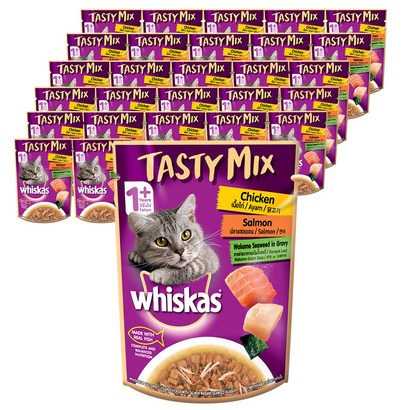 위스카스 고양이 테이스티믹스 닭고기 연어와미역 in 그레이비 습식사료, 닭, 70g, 28개