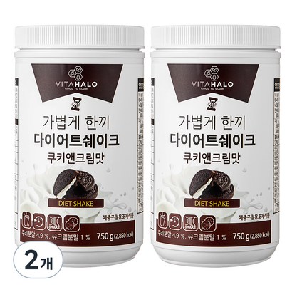 비타할로 가볍게 한끼 다이어트 쉐이크 쿠키앤크림맛, 750g, 2개