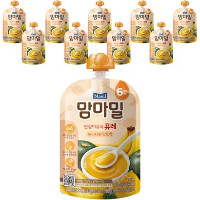 맘마밀 안심 이유식 퓨레 6개월부터, 10개, 100g, 혼합맛(바나나/단호박)