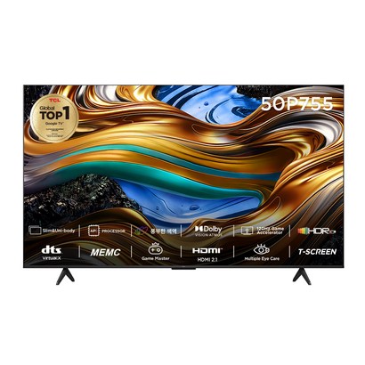 TCL 4K UHD TV, 127cm(50인치), 50P755, 스탠드형, 고객직접설치