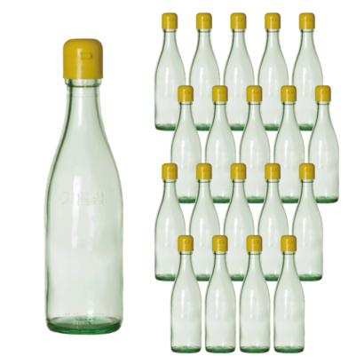 서울패키지 청색 참기름 유리저장병 노랑캡, 350ml, 20개