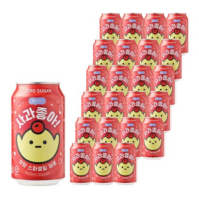 인아웃 사과좋아 말랑 스파클링 제로, 340ml, 24개