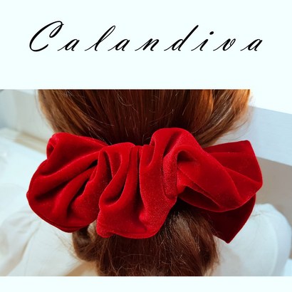 [Caandiva] 선명한 컬러 빅사이즈 레드 벨벳 포니테일 곱창 헤어끈