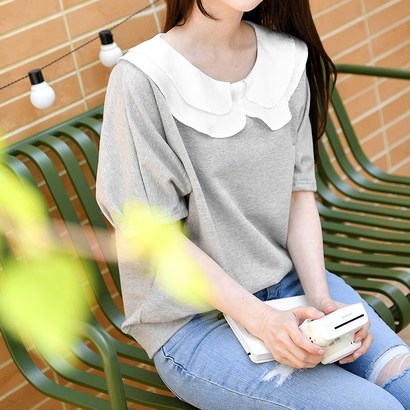 [마이더스비] 라임 프릴 핀턱소매 티셔츠 리뷰후기