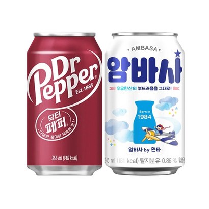 닥터페퍼 355ml 밀크소다 암바사 345ml 각6개씩 총12캔