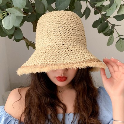 리틀몬 밀짚 와이어 썬캡 자외선 차단 여성 여름모자 챙넓은 모자