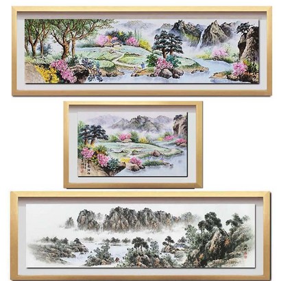 진품 / 판매 진짜 그린 8점 그림 배삼임수 산수화그림 풍수 풍경 액자 거실 복도 사업장 부자되는 풍경화 생기 풍수에좋은 그림 표구액자 풍경그림 동양화