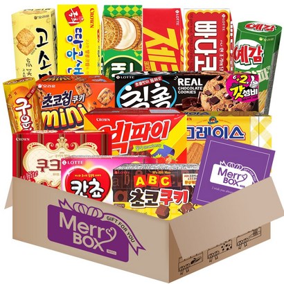 메리박스 과자세트 14종(ABC초코쿠키+빠다코코넛+칸쵸+제크+롯데샌드파인+국희땅콩샌드+그레이스+쿠크다스화이트+초코칩미니+고소미+예감볶은양파+구운감자+칙촉+빅파이딸기), 1개, 과자세트 14종