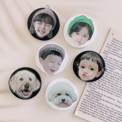 위드코코 (1+1) 맥세이프 강아지 고양이 아기 얼굴 사진 제작 핑거 아크릴 스마트 그립 톡 홀더, 1명만, 2개, 투명
