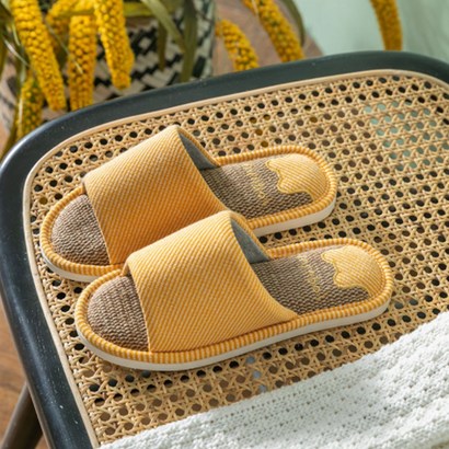 송강 층간소음방지 린넨 여름 쿠션 거실화 거실 실내화 실내 슬리퍼, 옐로우(여성), 1개