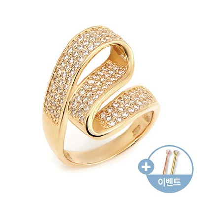 [비앤비골드]18K 빅 포인트 웨이브 큐빅 세줄 반지 ROS1347