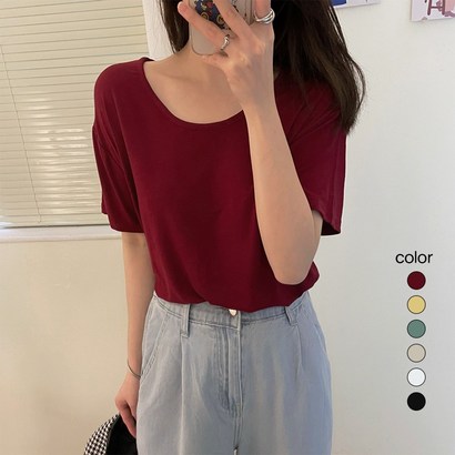 스타일아유 여성 유넥 심플 반팔 티셔츠 데일리티 여름티[AYN6TS112A] 리뷰후기