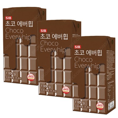 초코에버휩 휘핑크림 가당 1000g X 3개(아이스박스무료) 생크림 베이킹, 3개, 1kg