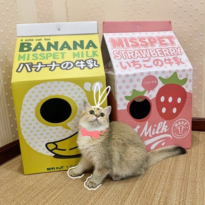 axo 미스펫 우유 스크래쳐 4종 고양이 숨숨집 딸기 초코 바나나 오리지널