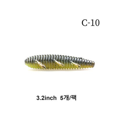 잇세이 시즈미무시 그럽웜 호그웜 1.8inch 2.2inch 2.6inch 3.2inch 배스 소프트베이트 루어낚시 루어 부품, 5개, C-10