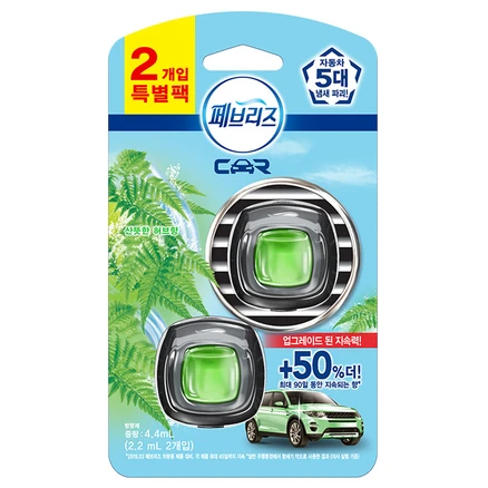 페브리즈 차량용 방향제 2개입, 1개, 상쾌한 나뭇잎향