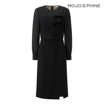 모조에스핀 쉬폰 배색 H라인 원피스 BK_J234MSE024 J234MSE024 653320