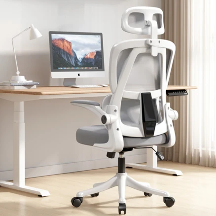 Kurua 라텍스 사무용 메쉬의자 의자 화이트+그레이, 갱신한 허리 쿠션+넓어진 방석/등받이