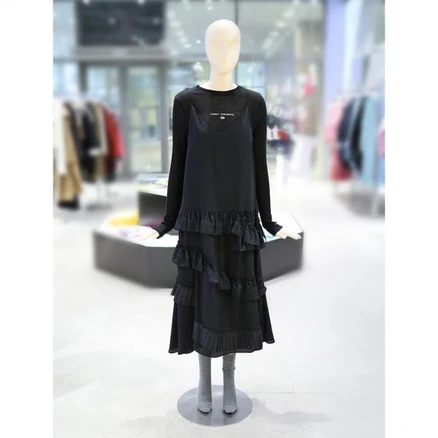 [럭키슈에뜨] 체크 프릴 배색 슬립 롱 원피스 LFDAS24010BKX (937967 )