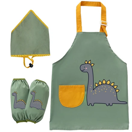 모리의집 유아 앞치마 아기 팔토시 두건 세트 . 여아 남아 어린이 앞치마 세트