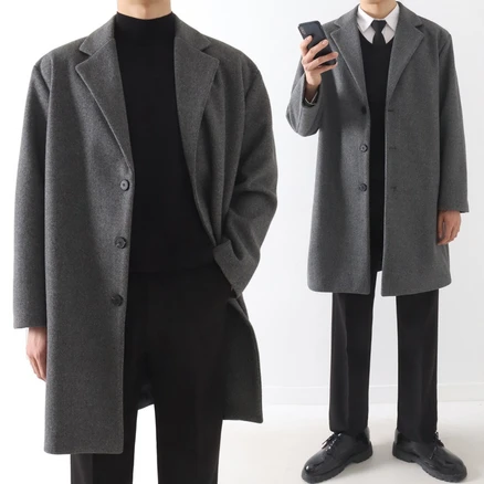 [M~3XL] 체프 프리미엄 울 오버핏 롱 싱글 코트 빅사이즈 국내생산 ZZBCT004