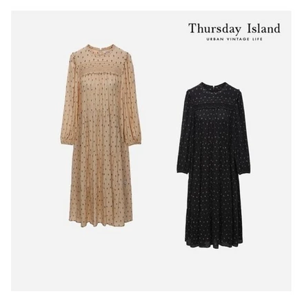 써스데이아일랜드 [Thursday Island] 어깨 프릴 테이프 배색 원피스(T226MOP155W)