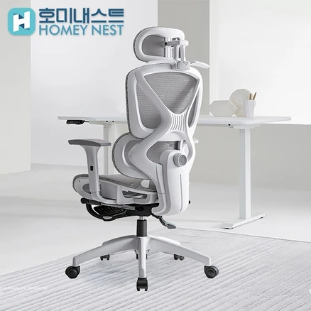 HOMEY NEST 풀메쉬 인체공학 3D 요추 허리보호 게이밍 컴퓨터의자 HN-OC1006LK, 화이트