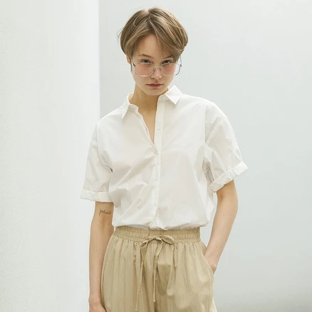 올리브데올리브 반팔 롤업 자수 셔츠 OH4MB4860