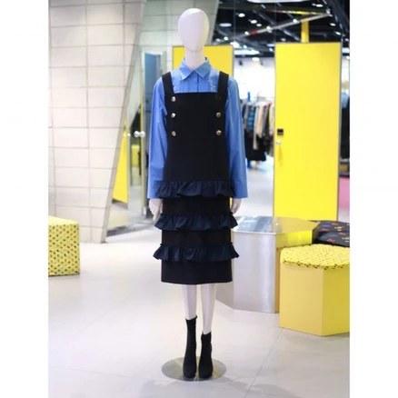 [럭키슈에뜨] 단독 LFDAW23570BKX 체크 프릴 배색 슬리브리스 원피스 백화점 아울렛 (4412214)