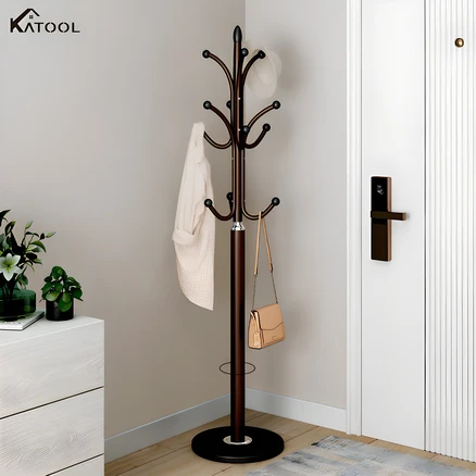 KATOOL 튼튼한 스탠드 고정식 철제 스탠드 옷걸이 행거 기둥옷걸이 옷안늘어나는 철제 스탠드행거, 브라운