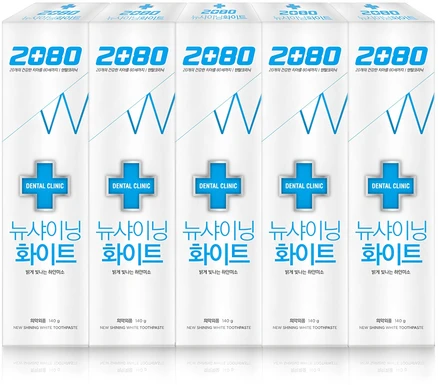 2080 덴탈크리닉 뉴샤이닝 화이트 베이직 치약, 140g, 5개
