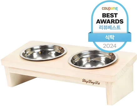 딩동펫 원목 베이직 반려동물 식기 2구, 혼합색상, 1개