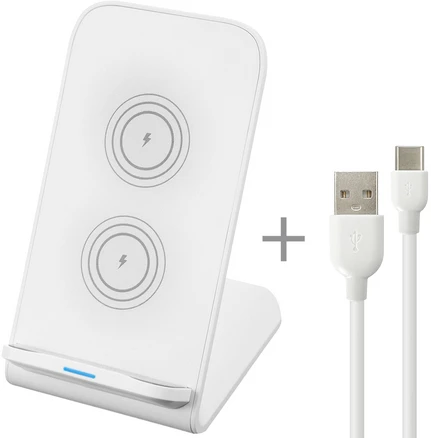 홈플래닛 광폭 듀얼코일 PD15W 무선고속충전 탁상용 거치대 + C타입 1.5m 케이블, 화이트, 1개