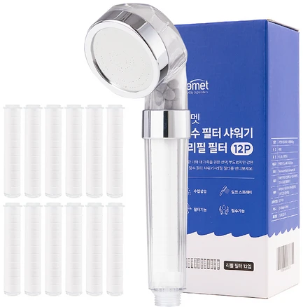 코멧 정수 필터 샤워기 + 리필 필터 12p 세트, 1개