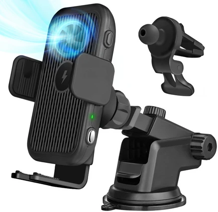 탐사 차량용 고속 듀얼코일 쿨링팬 15W 무선충전 거치대 풀세트, 1개