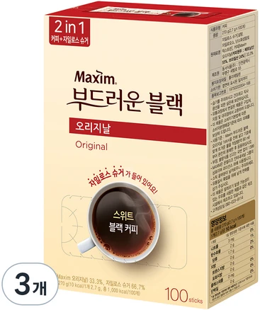 맥심 오리지날 부드러운 블랙 커피믹스, 2.7g, 100개입, 3개