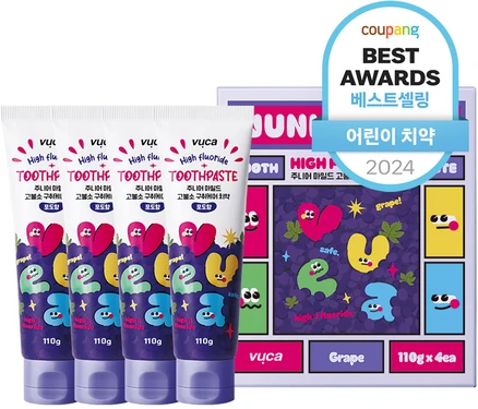 뷰카 마일드 고불소 구취케어 포도향 어린이 치약, 110g, 4개