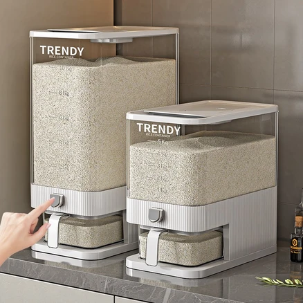 Trendigo 원터치 밀폐식 계량 쌀통 방충 방습 진공쌀통 대용량, 화이트, 1개