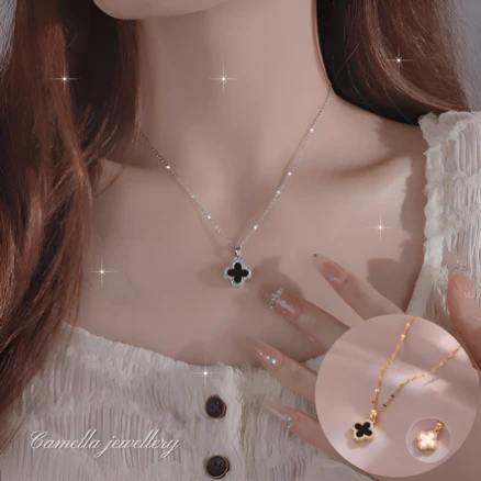 카멜라 써지컬 여성용 큐빅 네잎클로버 목걸이 3 color 변색X 알러지X