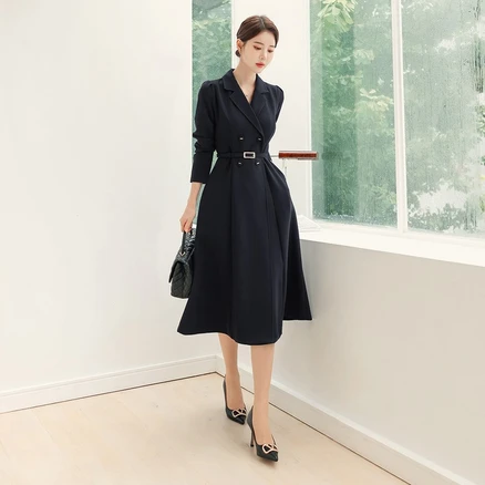 시크라인 크레이그 테일러드 카라 더블 버튼 원피스