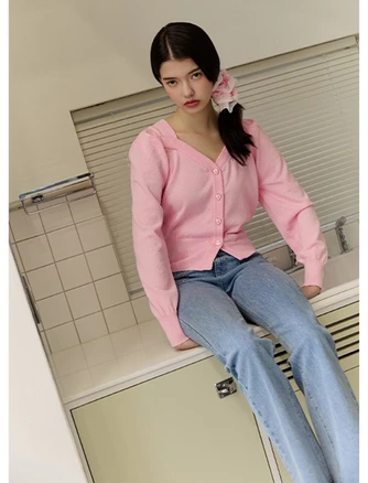 하트버튼 포인트 퍼프 가디건ER2OKG01