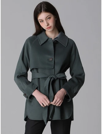 쉬즈미스 울 벨티드 플랩 핸드메이드 코트 택가격 468000원