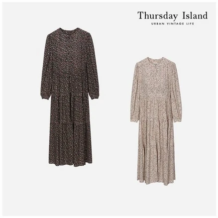 써스데이아일랜드 롱 티어드 패턴 원피스T228MOP238W 원피스 캐주얼 데일리 오피스 하객룩