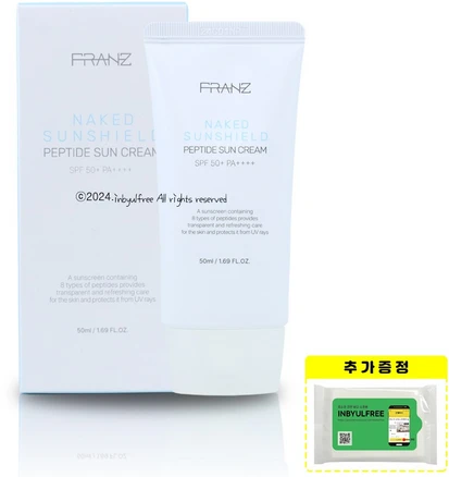 프란츠 선크림 네이키드 선쉴드 펩타이드 물광자차 최화정 50ml + 인별프리 물티슈 10매, 1개