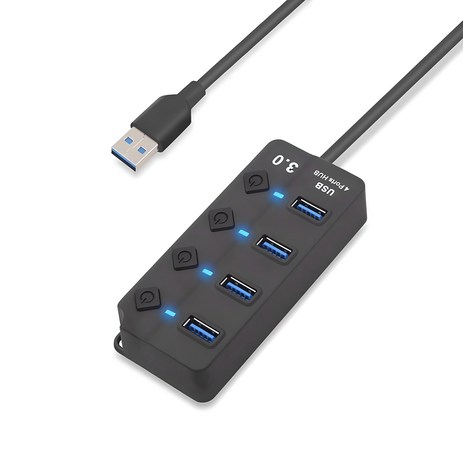 라온 USB 3.0 4포트 허브 개별스위치 RUH-304A, 블랙-추천-상품