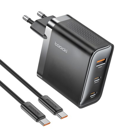 Toocki GaN PD 100W 3포트 C타입 PPS 초고속 멀티 충전기 어댑터, 1개, 블랙-추천-상품