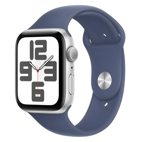 Apple 정품 2024 애플워치 SE 2세대 알루미늄 케이스, 44mm, GPS, 실버 / 데님 스포츠 밴드, M/L-추천-상품