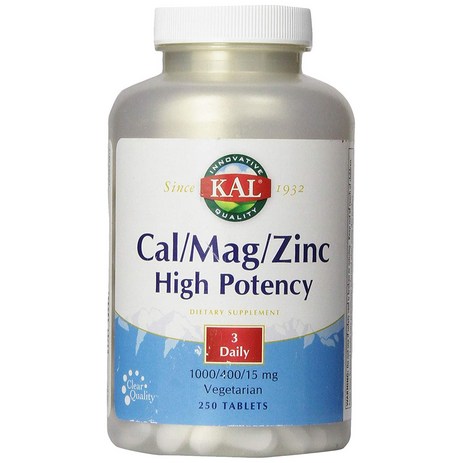 Kal 칼슘 1000mg 마그네슘 400mg 아연 15mg 하이 포텐시 베지테리안 타블렛, 1개, 250정-추천-상품