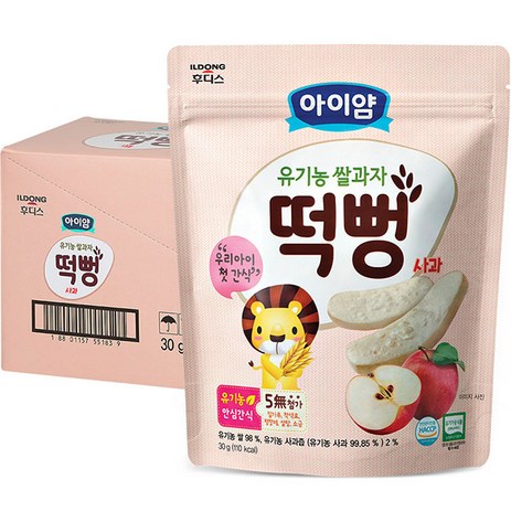 일동후디스 아이얌 유기농 쌀과자 사과떡뻥 30g, 사과맛, 6개-추천-상품